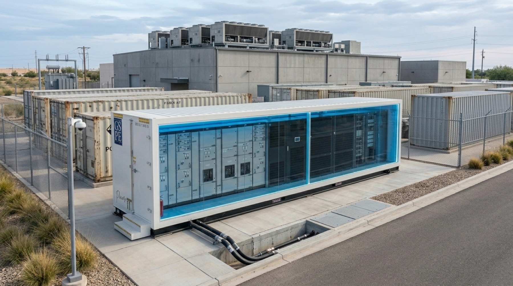 Containerized GSPE Power Train Unit beside a data center